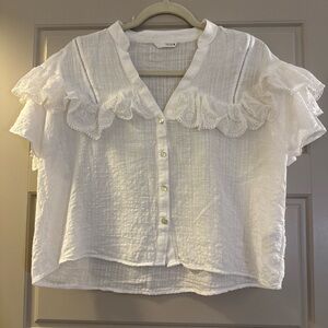 Zara White Ruffle Detail Blouse